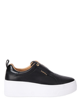 Carvela Connected Laceless Leather Flatform Trainers, Black