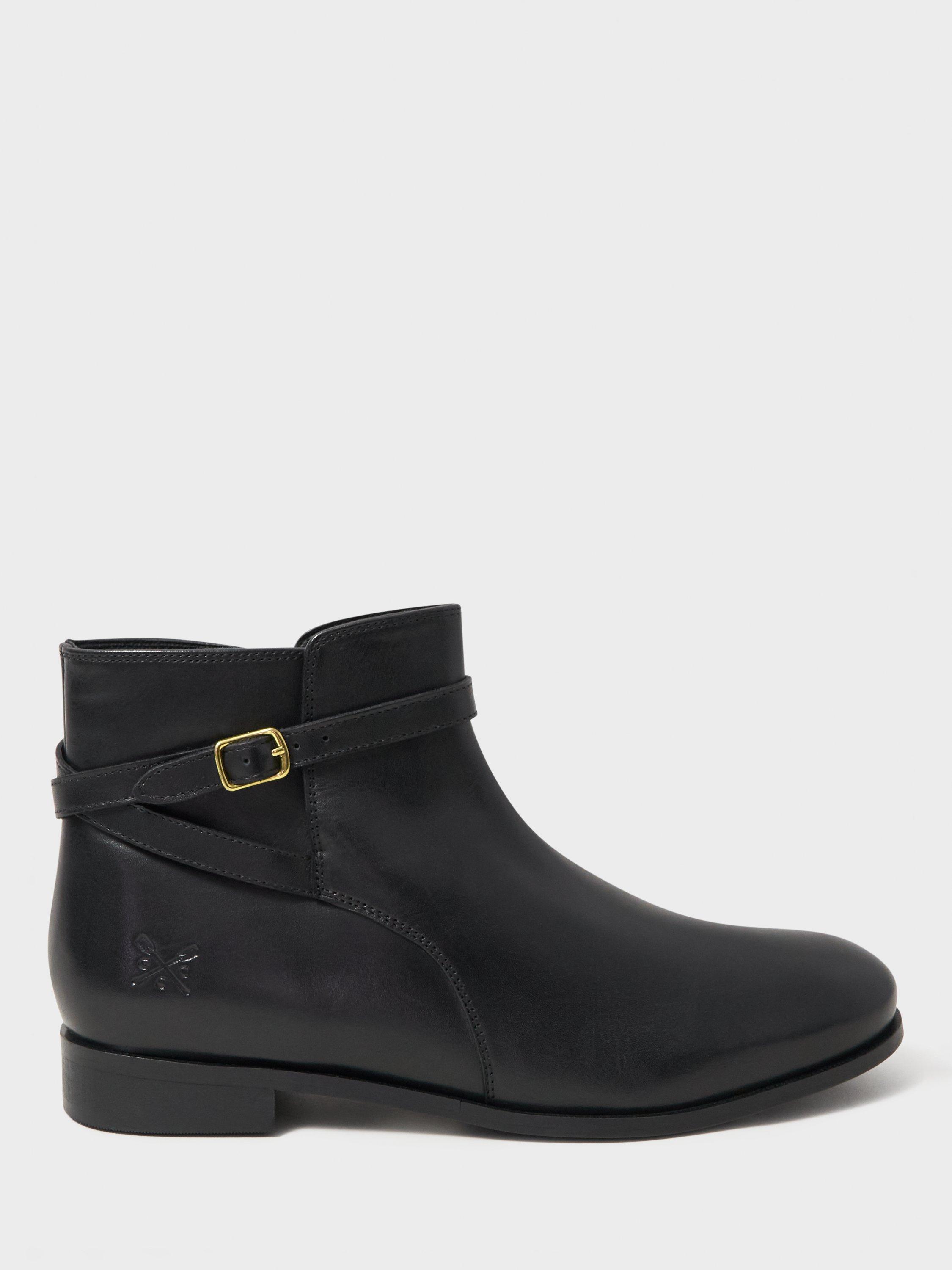 Crew Clothing Leather Buckle Ankle Boots Black