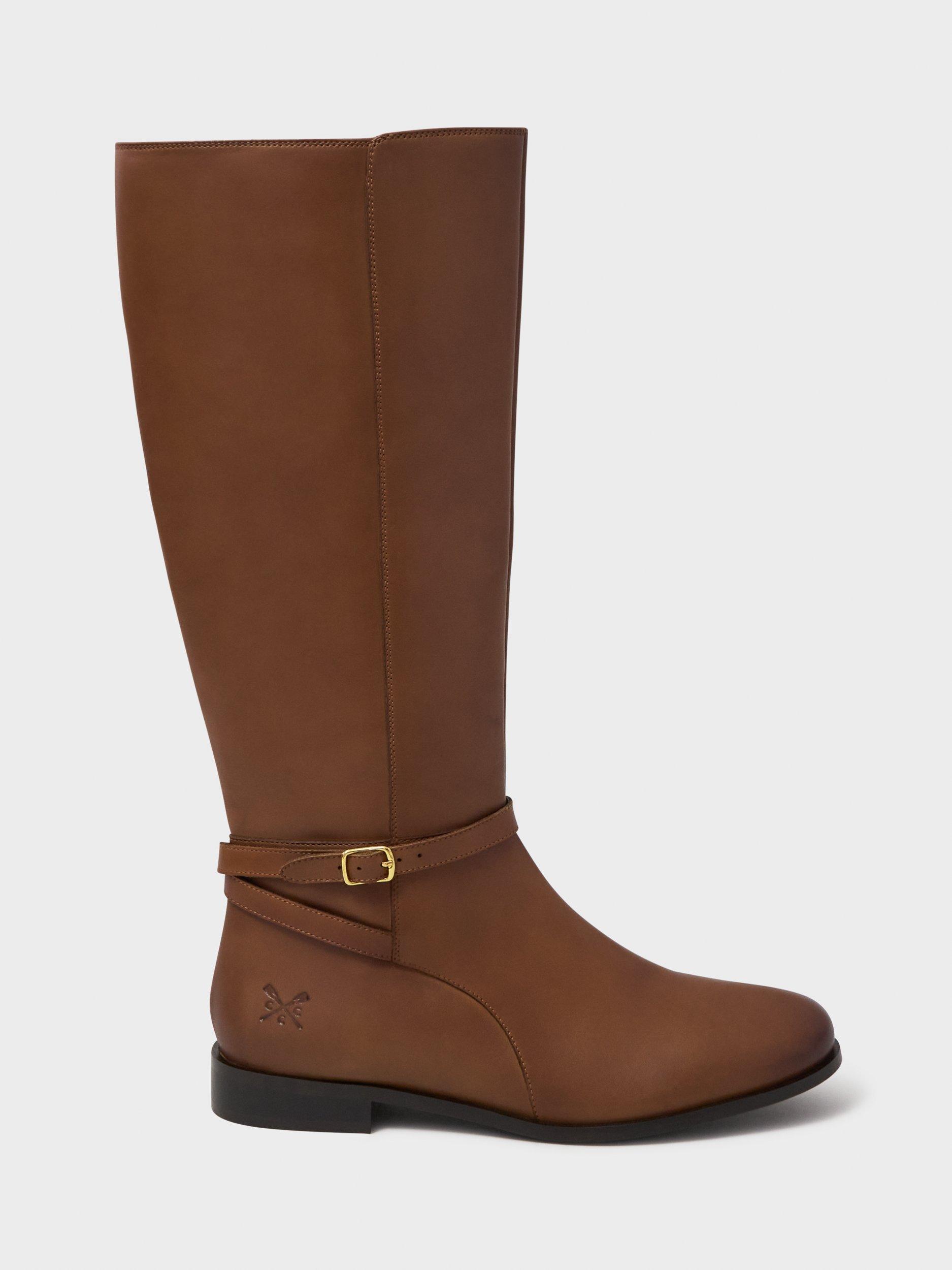 Crew Clothing Leather Tall Boots, Tan
