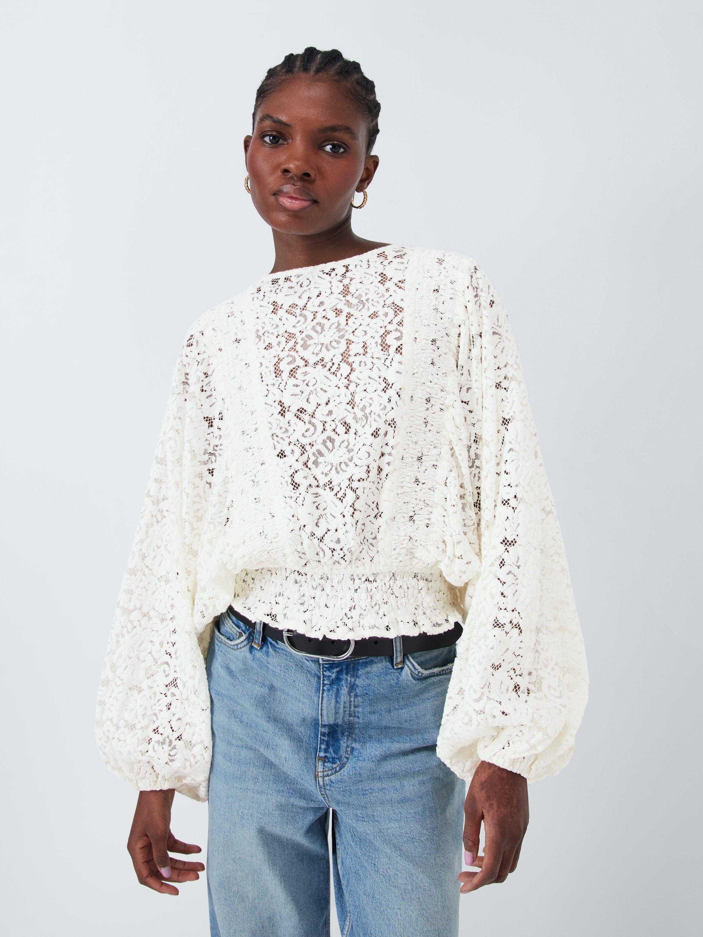 Product image 1 of 7, which shows AND/OR Caterina Lace Top, Off White, 6
