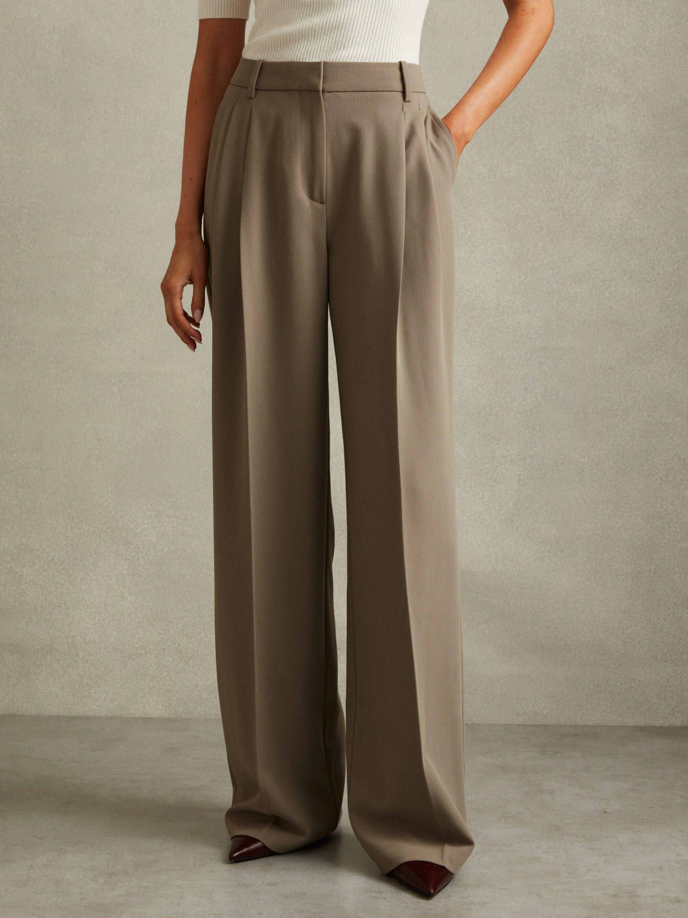 Reiss Madelyn Wide Leg Trousers Khaki