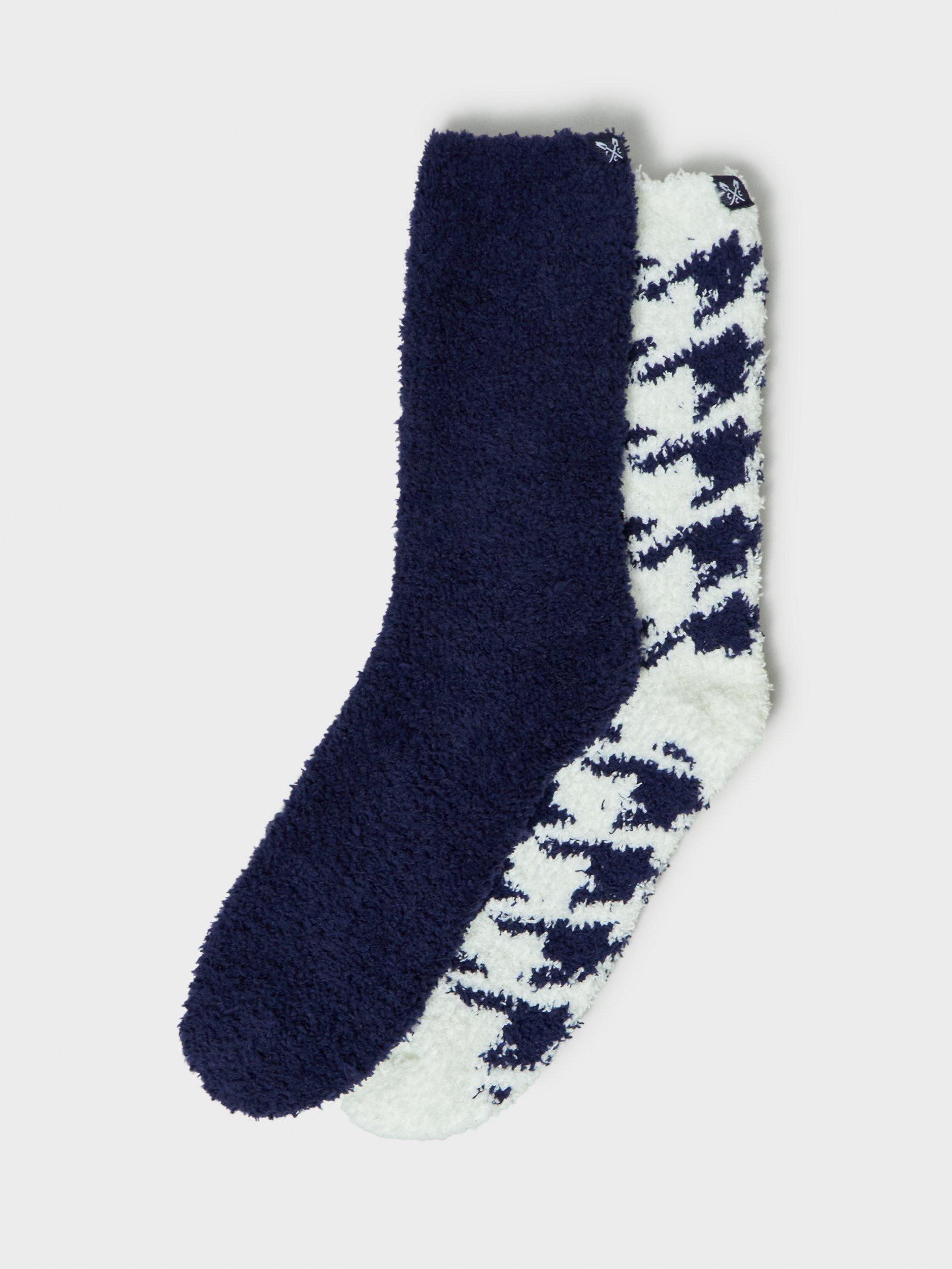 Crew Clothing Fluffy/Herringbone Fluffy Socks, Pack of 2, Navy/White, One Size
