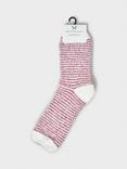 Crew Clothing Plain/Stripe Fluffy Socks, Pack of 2, Pastel Pink/White, One Size