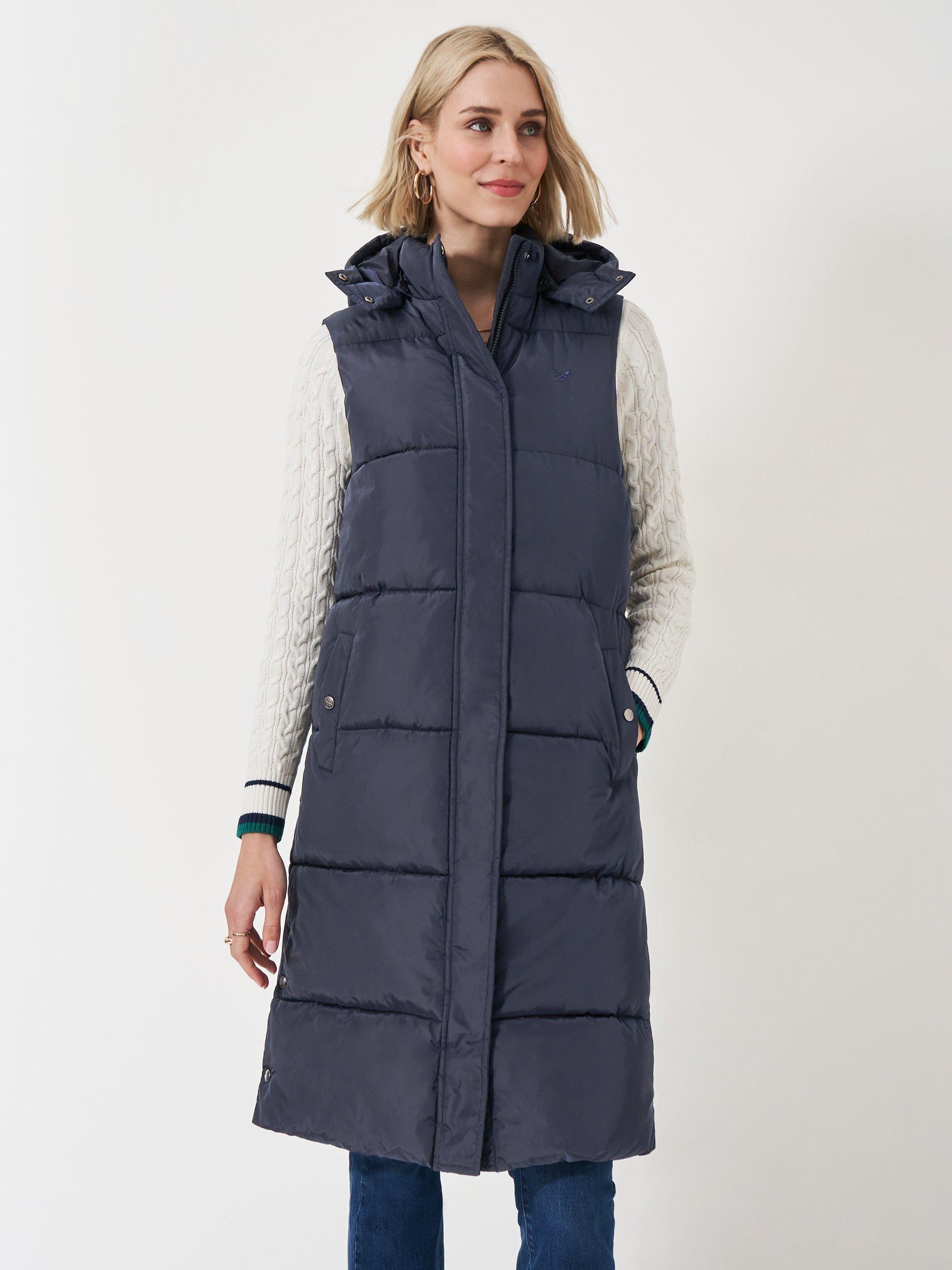 Crew Clothing Longline Midweight Padded Gilet, Navy Blue