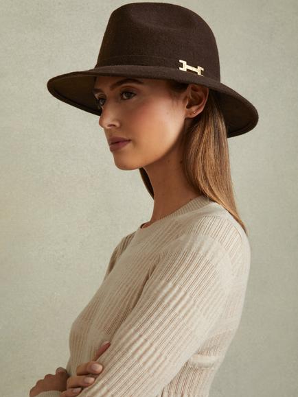 Reiss Holly Wool Fedora Hat, Chocolate