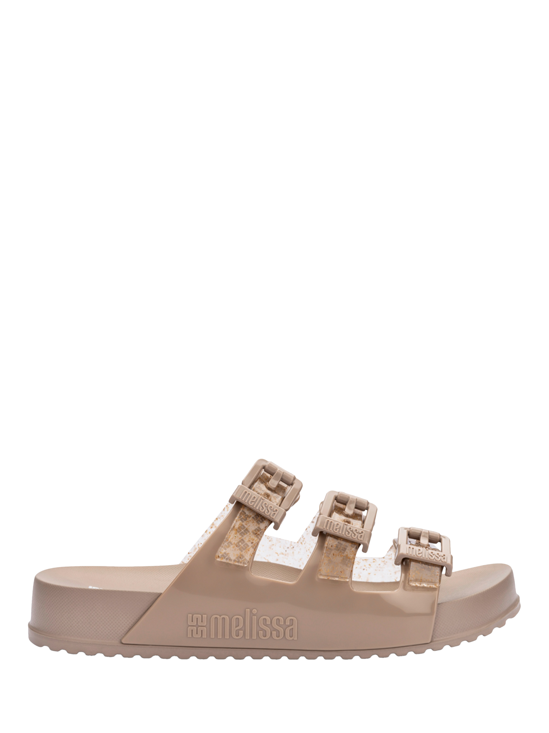 Product image 1 of 4, which shows Melissa Cozy Stripes Jelly Sliders, Beige, 3