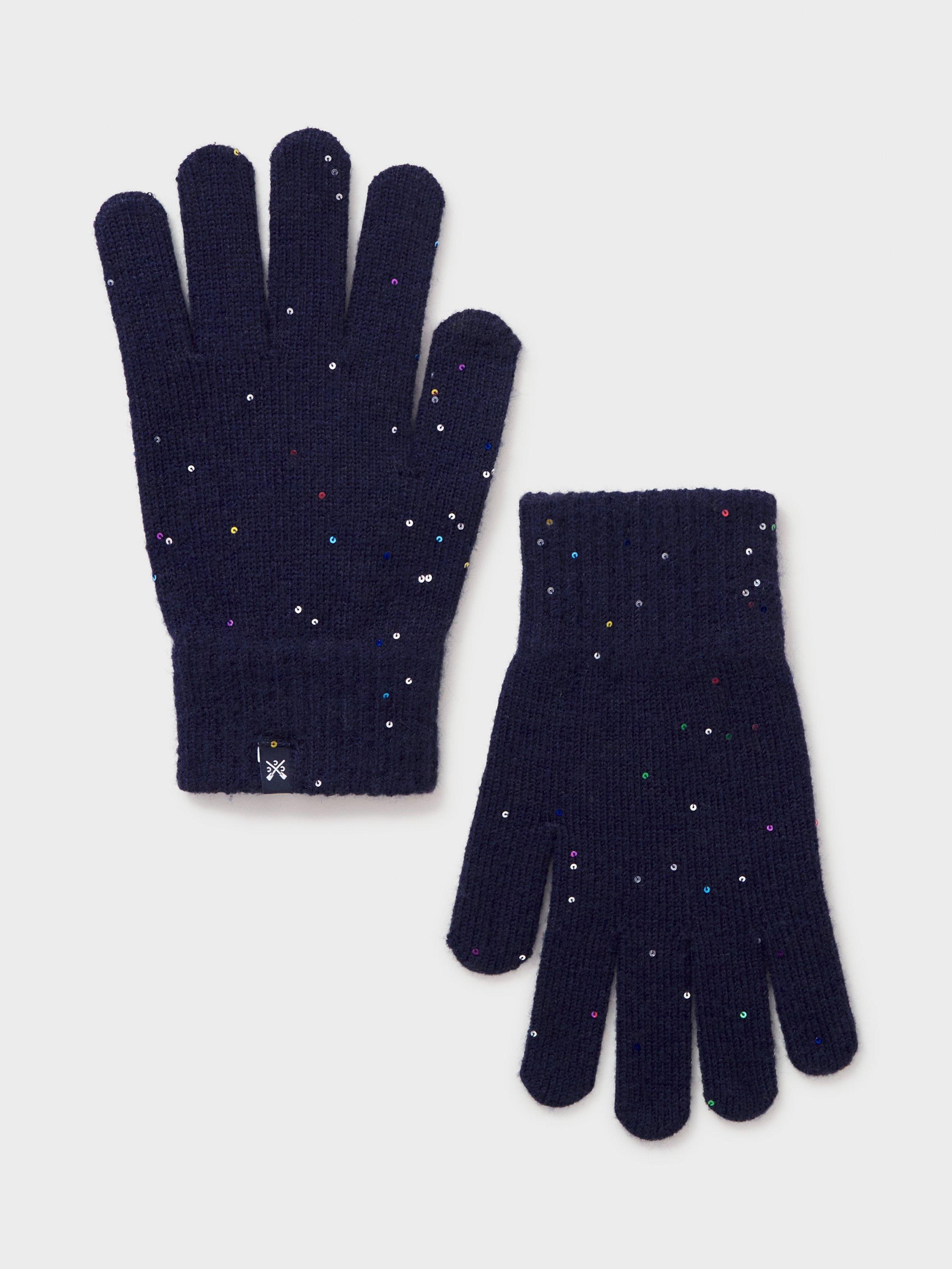 Crew Clothing Glitter Gloves, Navy Blue