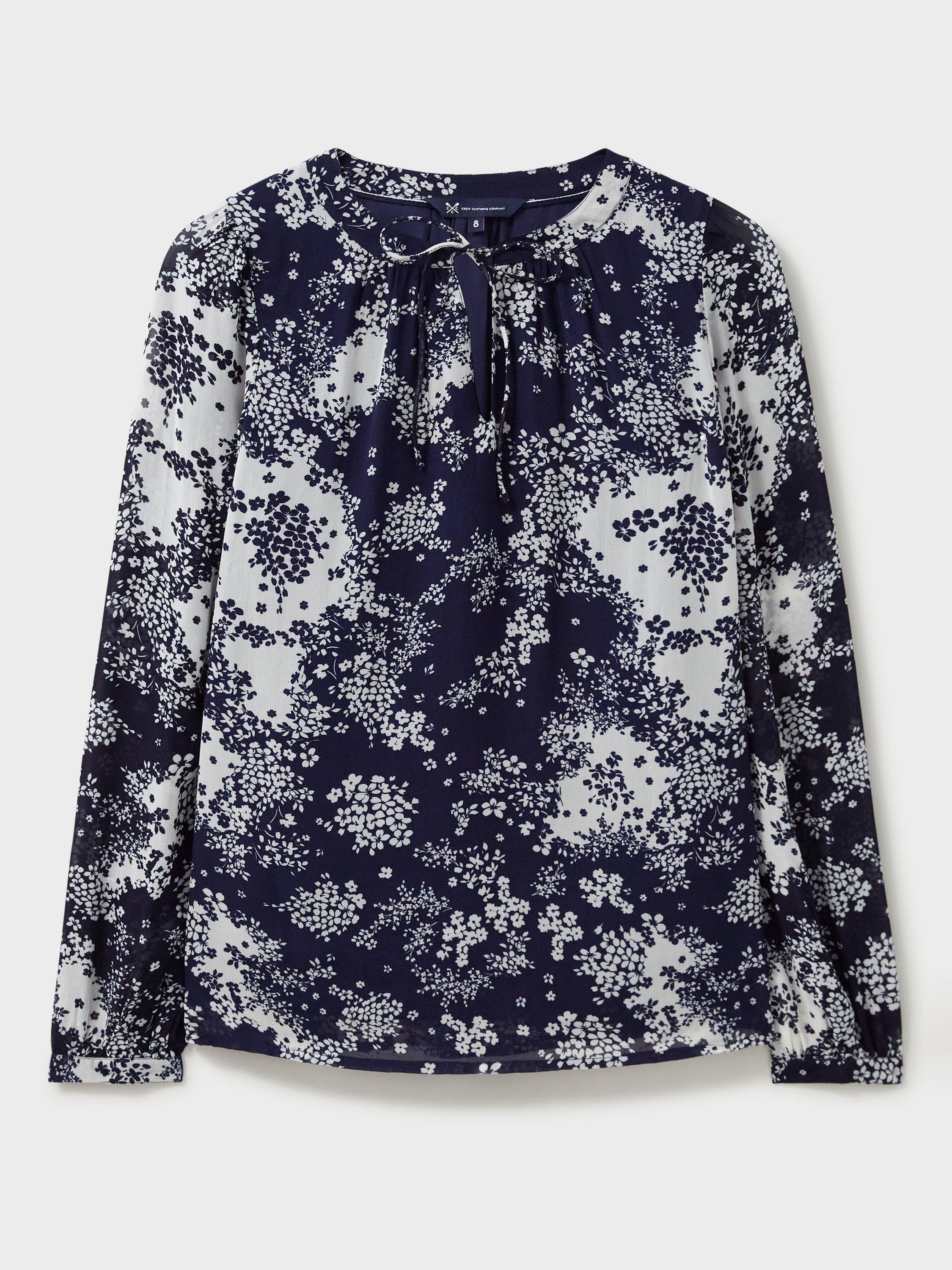 Product image 5 of 5, which shows Crew Clothing Floral Tie Neck Blouse, Blue/Multi, 10