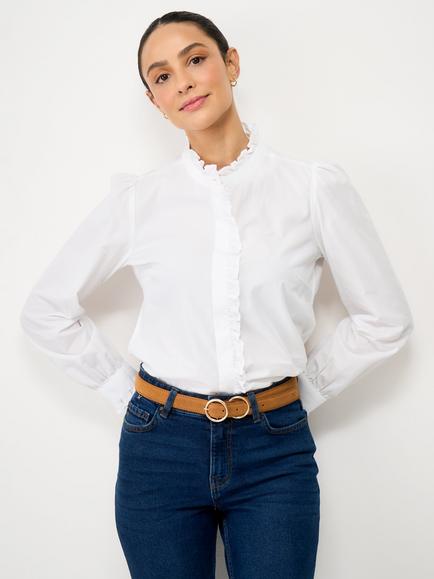 Crew Clothing Pie Crust Collar Ruffle Shirt, White, White