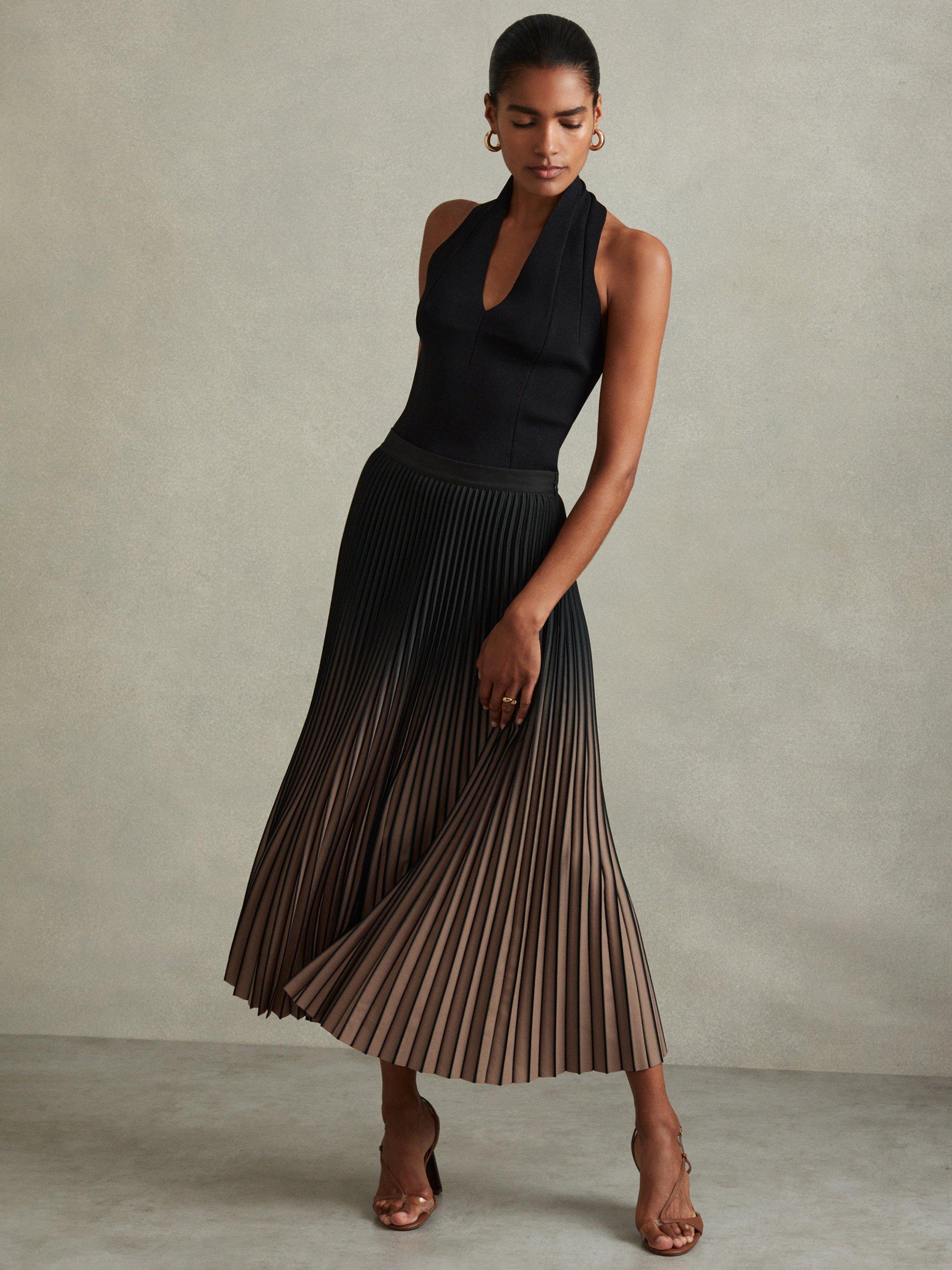 Pleated full maxi skirt in black best sale