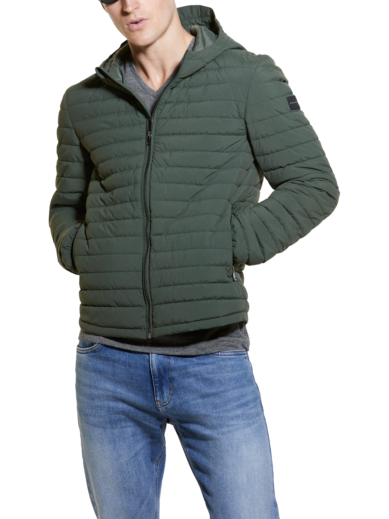 Product image 1 of 4, which shows SISLEY Hooded Puffer Jacket, Green, XXL