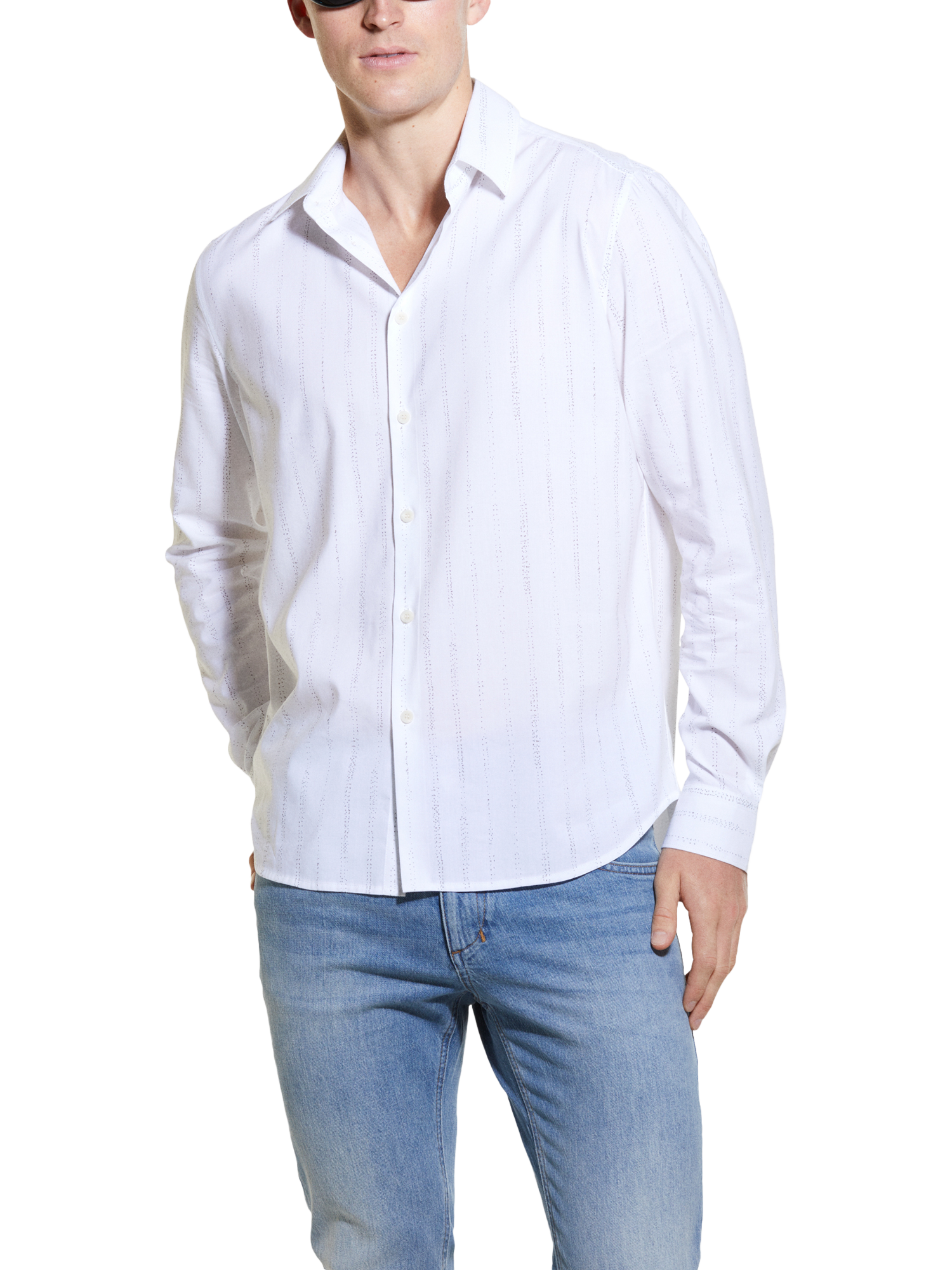 Product image 1 of 5, which shows SISLEY Stripe Regular Fit Shirt, White, S