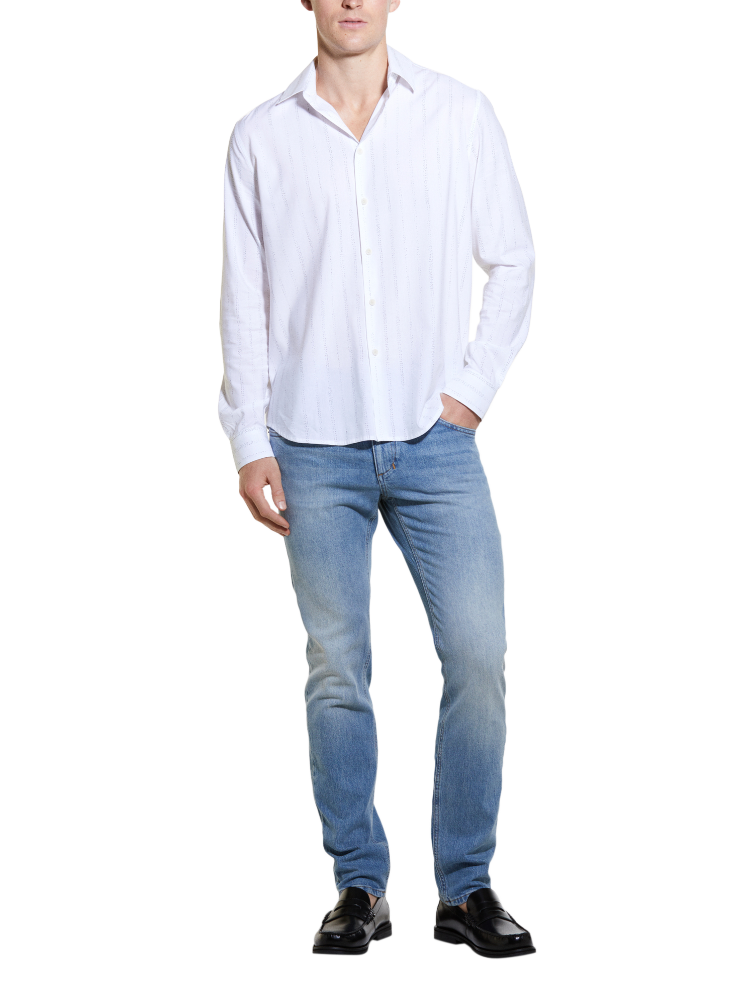 Product image 3 of 5, which shows SISLEY Stripe Regular Fit Shirt, White, S