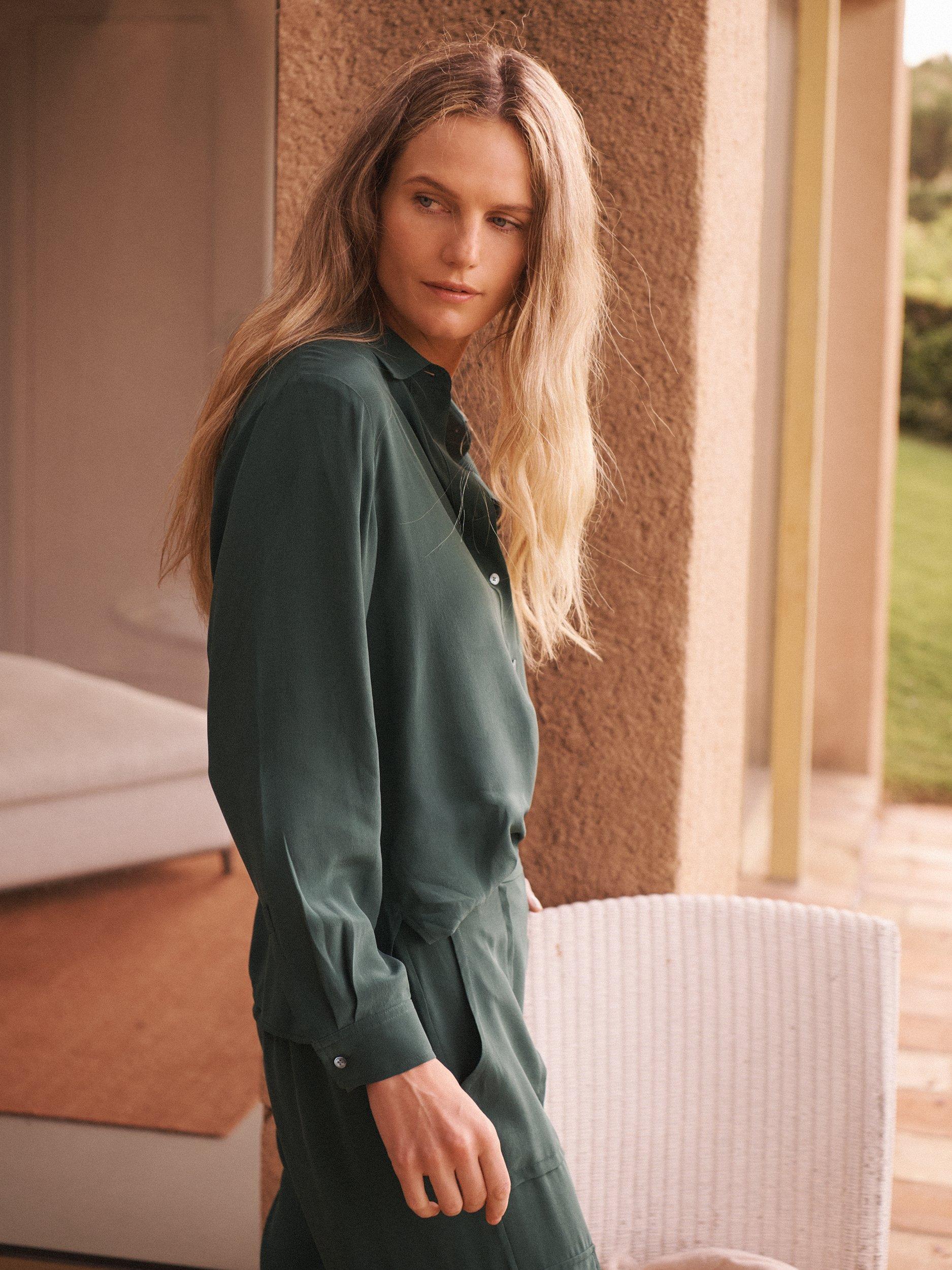 Product image 4 of 10, which shows NRBY Chiara Silk Shirt, Khaki, XS