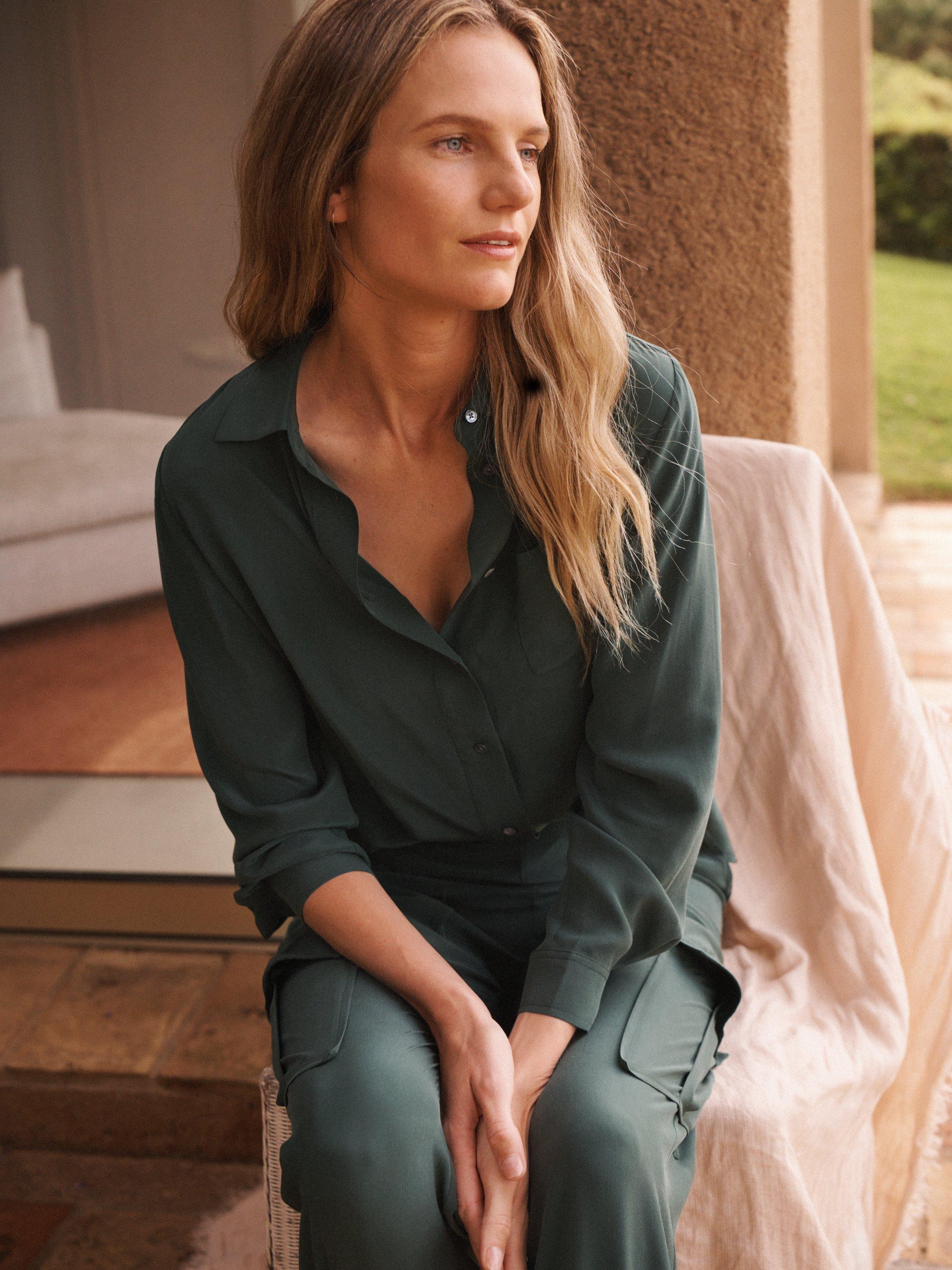 Product image 8 of 10, which shows NRBY Chiara Silk Shirt, Khaki, XS
