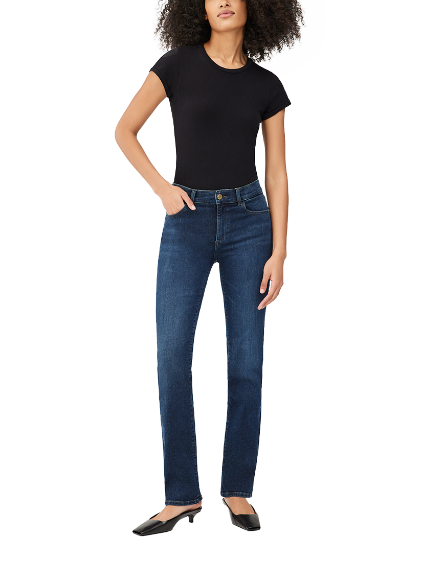 Product image 1 of 4, which shows DL1961 Mara Mid Rise Straight Jeans, India Ink, 24