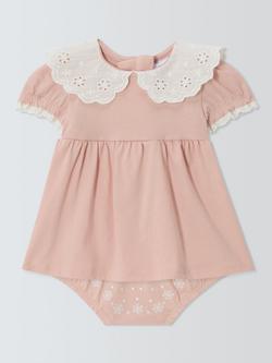 John Lewis Baby Cotton Broderie Dress & Bloomers Set, Pink, Pink