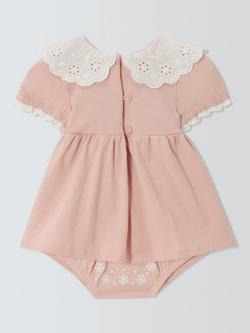 John Lewis Baby Cotton Broderie Dress & Bloomers Set, Pink - view 2, Pink
