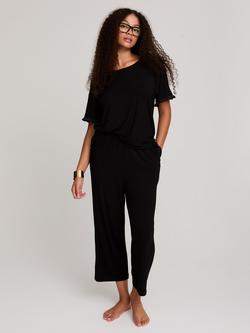 Pretty You London Bamboo Frill Pyjama Set, Black, Black