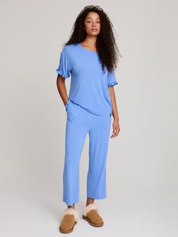 Pretty You London Bamboo Frill Tee Trouser Set, Cornflower Blue, Cornflower Blue