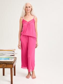 Pretty You London Bamboo Lace Cami Cropped Pyjama Set, Raspberry, Raspberry