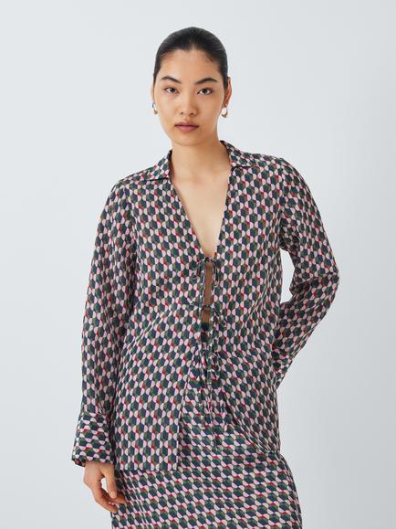 John Lewis ANYDAY Geometric Tie Front Top, Geo Print, Geo Print