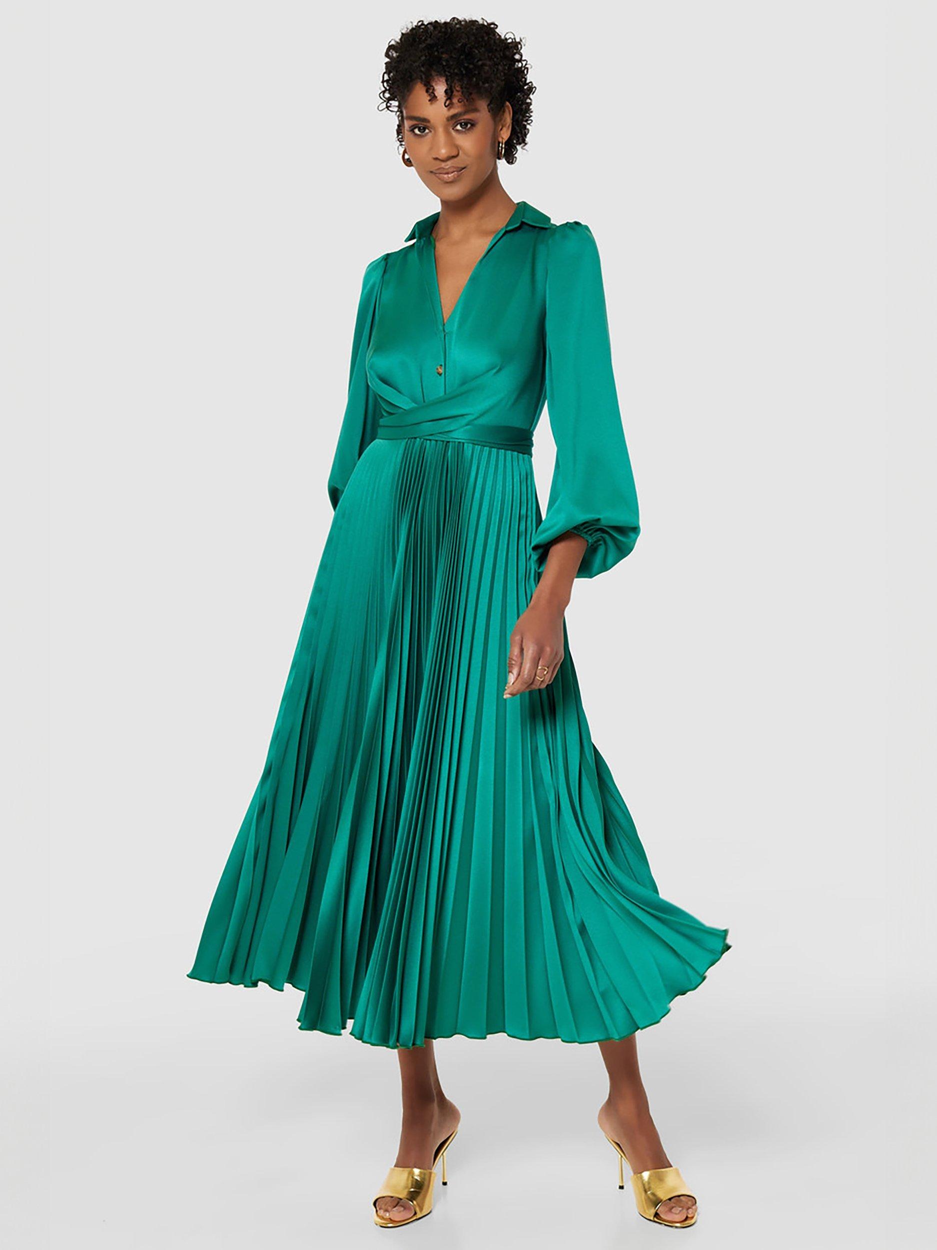 Closet London Shirt Pleated Dress Green