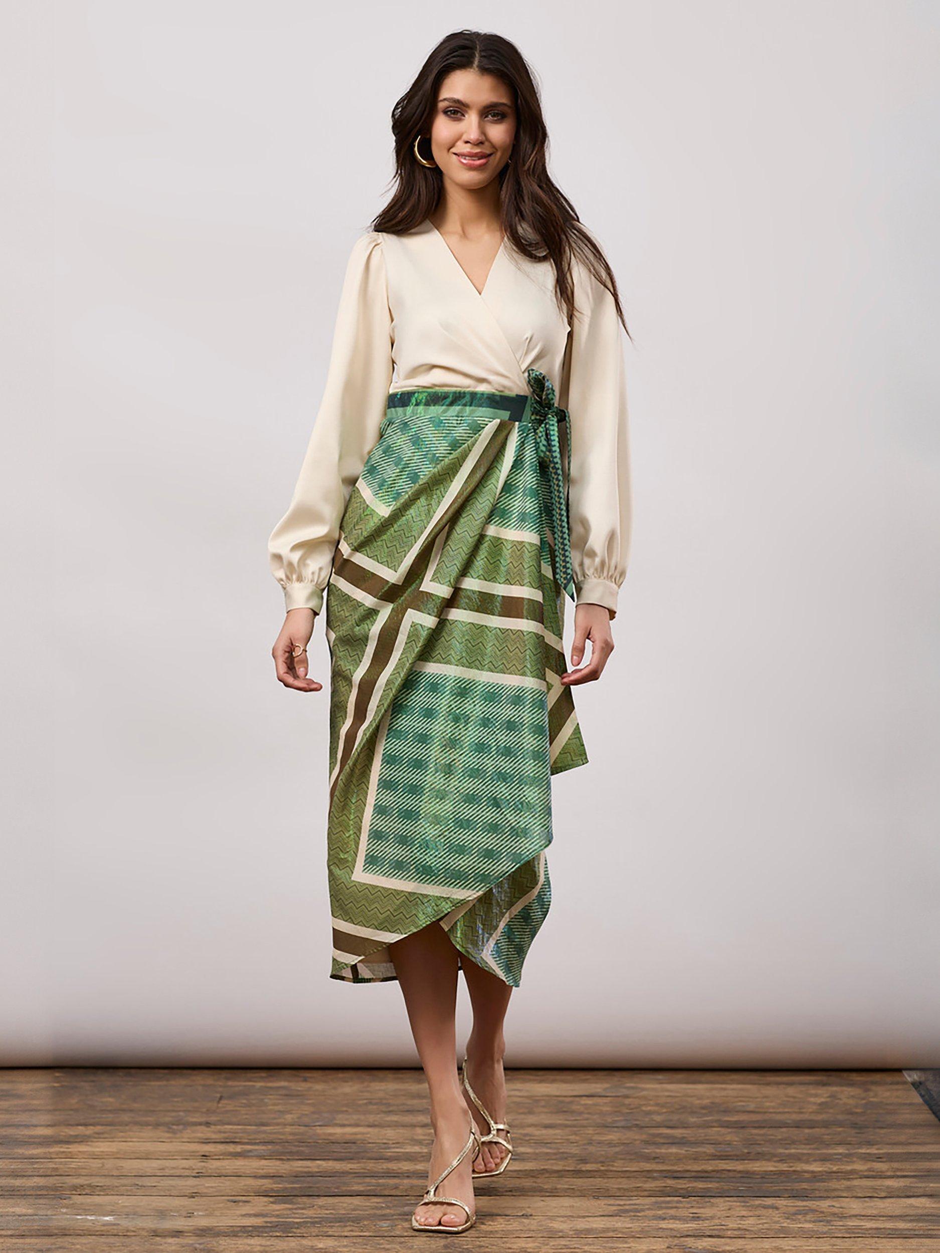Product image 3 of 3, which shows Closet London Elegant Wrap Dress, Olive/Multi, 8