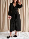 Pretty You London Bamboo Frill Kimono Dressing Gown, Black