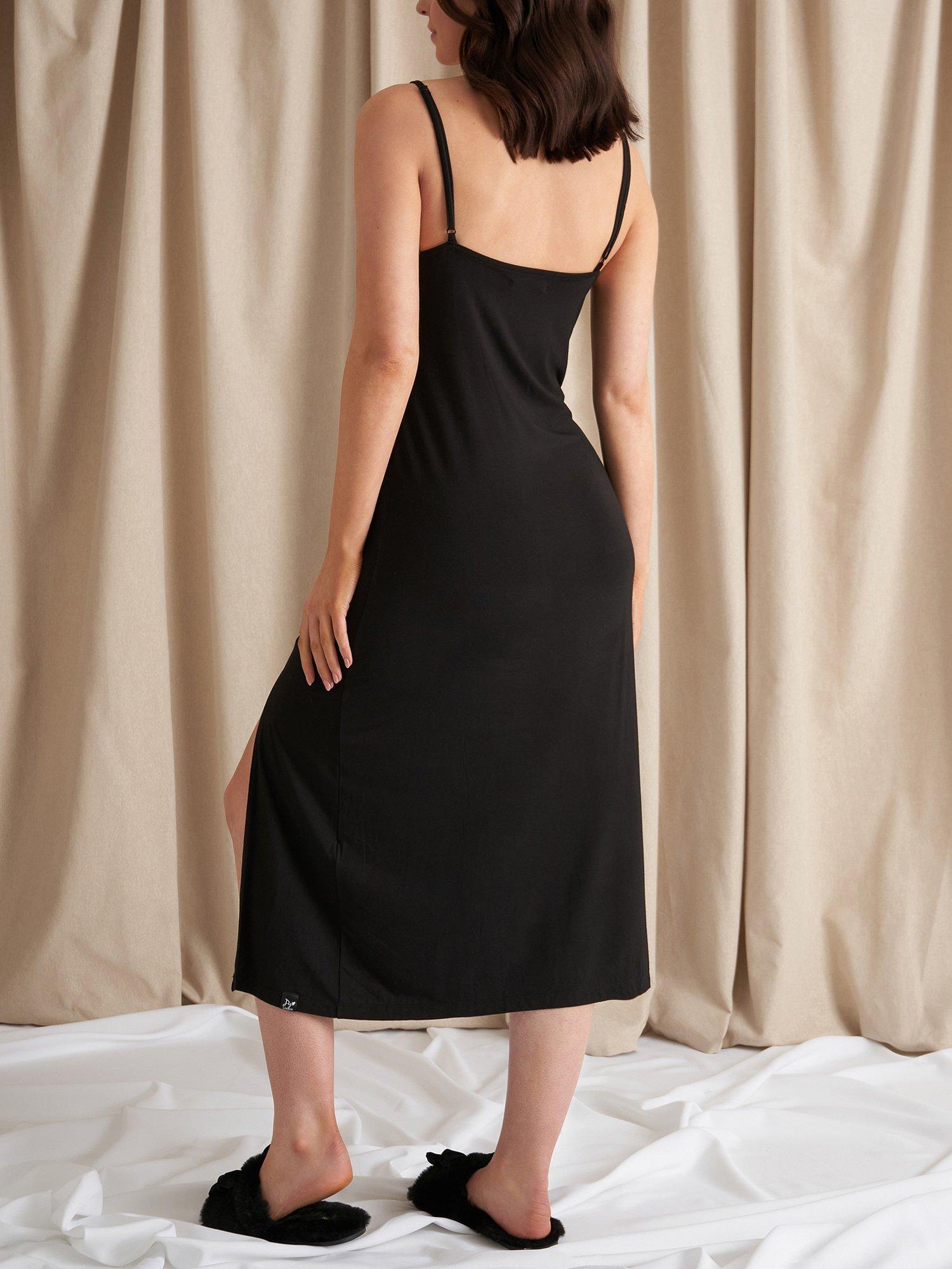 Product image 2 of 3, which shows Pretty You London Bamboo Frill Chemise, Black, 8