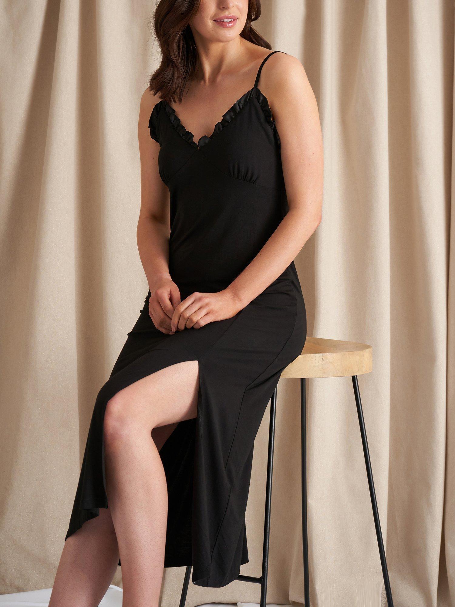Product image 3 of 3, which shows Pretty You London Bamboo Frill Chemise, Black, 8