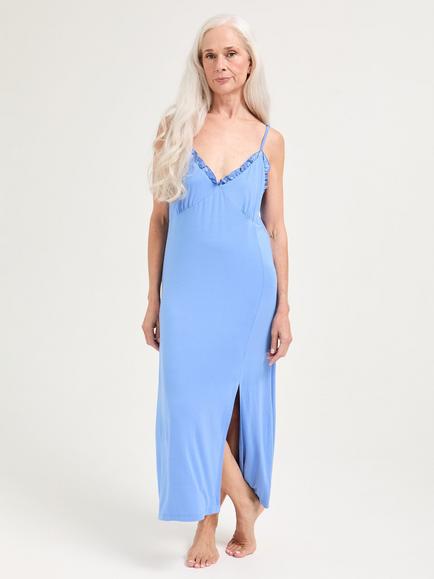 Pretty You London Bamboo Frill Chemise, Cornflower Blue, Cornflower Blue