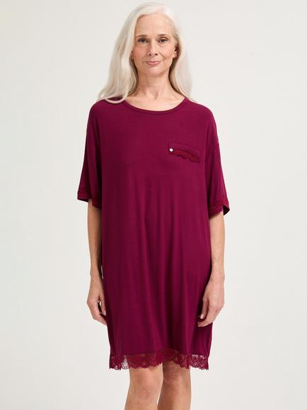 Pretty You London Bamboo Lace T-Shirt Nightdress, Bordeaux, Bordeaux