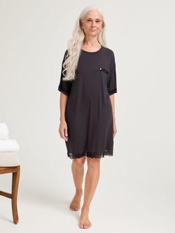 Pretty You London Bamboo Lace T-Shirt Nightdress, Raven, Raven