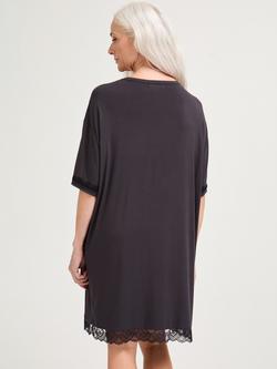 Pretty You London Bamboo Lace T-Shirt Nightdress, Raven - view 2, Raven