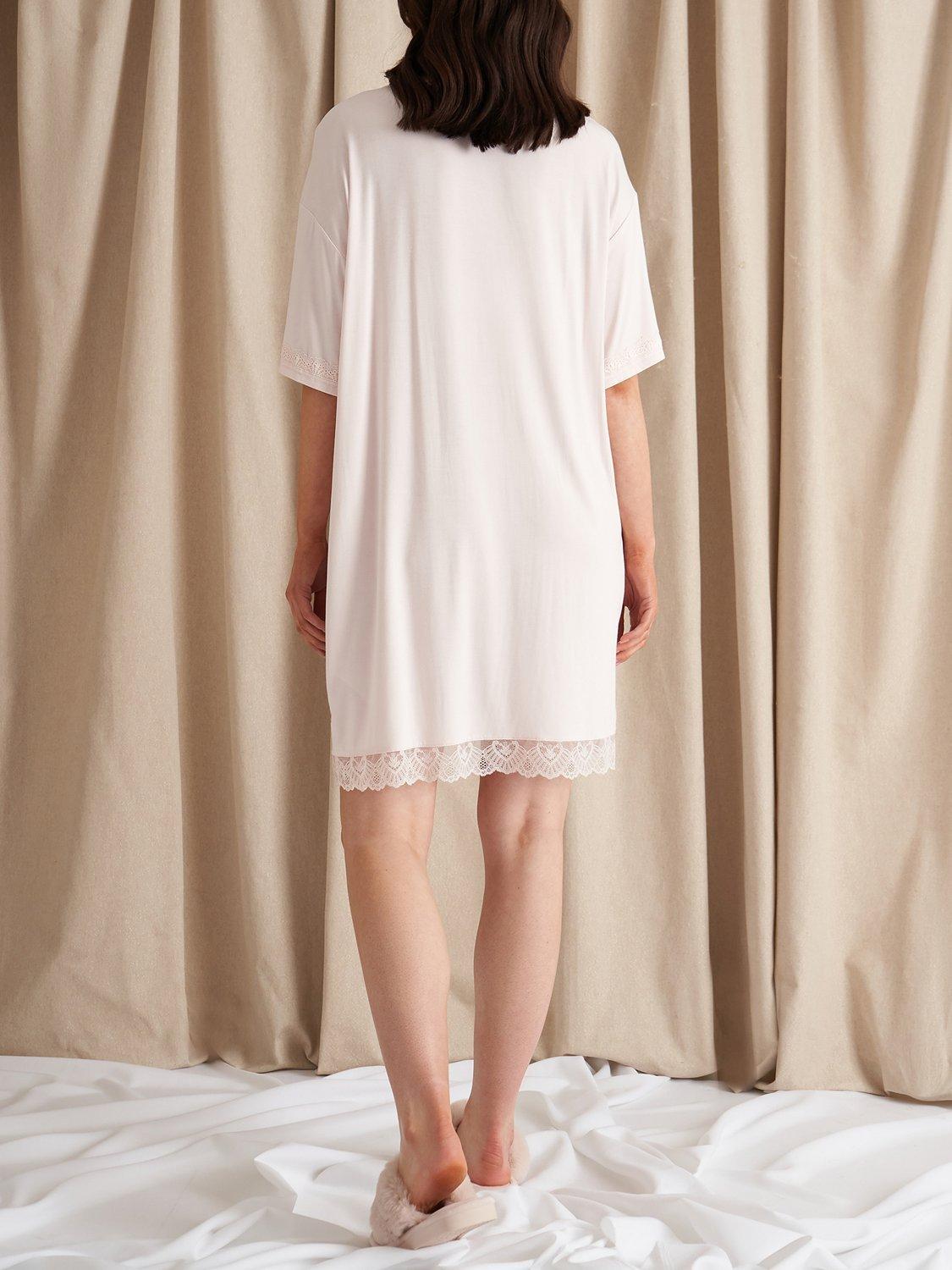 Product image 2 of 3, which shows Pretty You London Bamboo Lace T-Shirt Nightdress, Powder Puff, 8