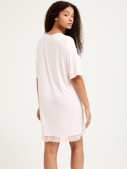 Pretty You London Bamboo Lace T-Shirt Nightdress, Powder Puff - view 2, Powder Puff