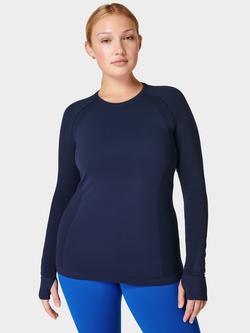 Sweaty Betty Athlete Seamless Long Sleeve Gym Top, Navy Blue