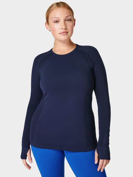 Sweaty Betty Athlete Seamless Long Sleeve Gym Top, Navy Blue