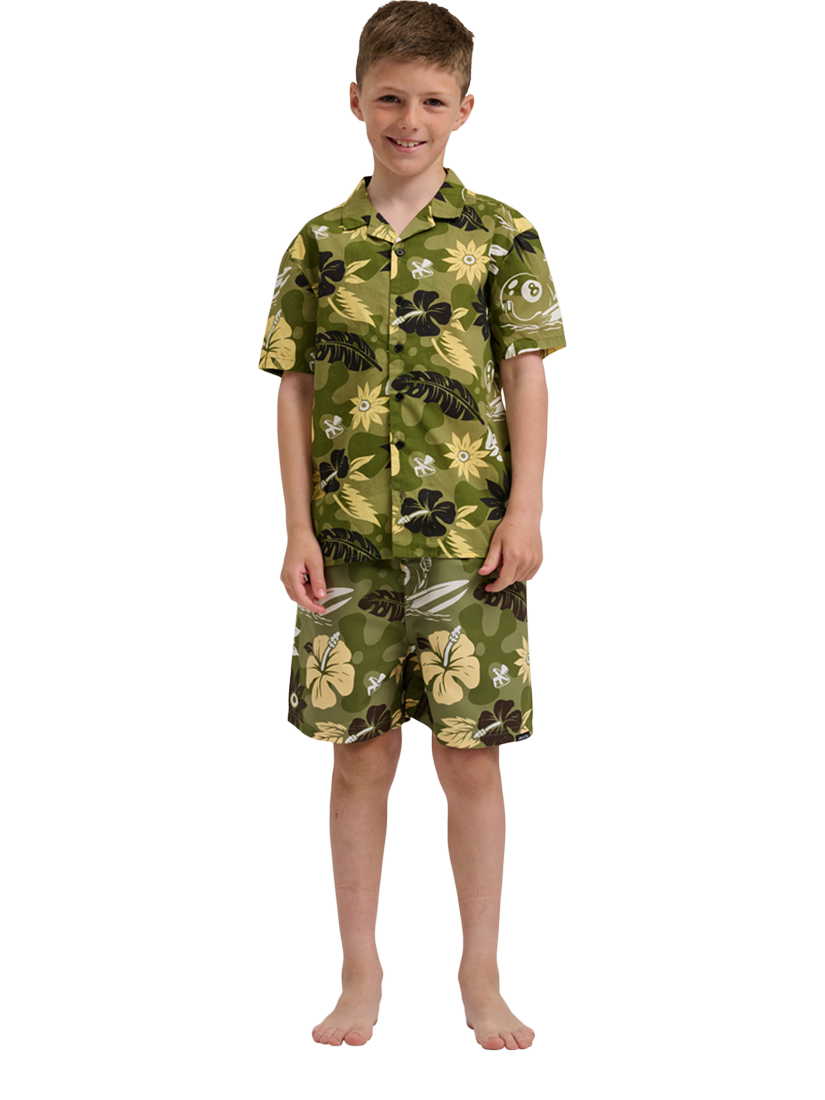 Product image 2 of 4, which shows Santa Cruz Kids' Cotton Floral Short Sleeve Shirt, Iguana, 6-8 years