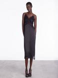 THE KOOPLES Lace Trim Silk Slip Dress, Black