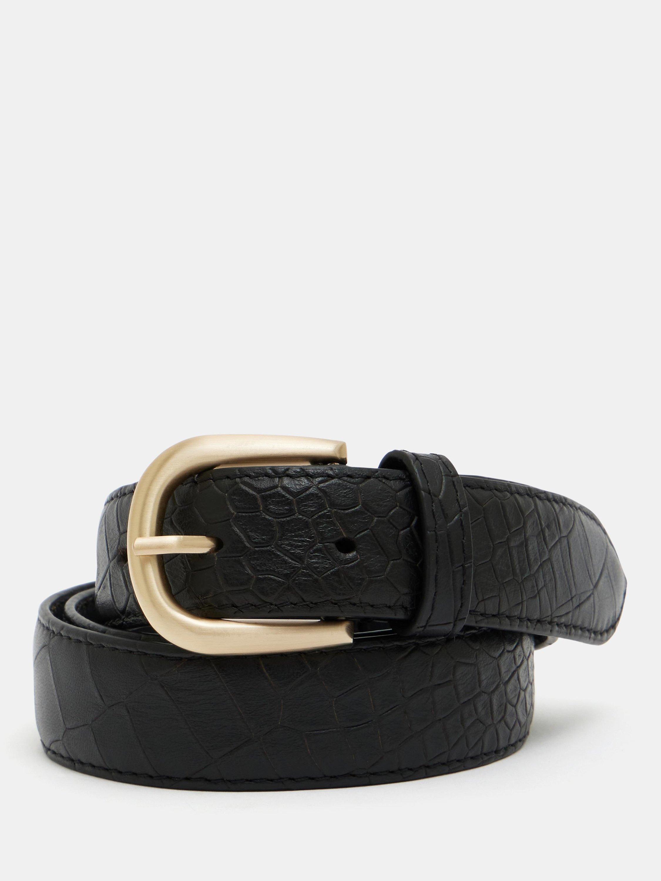 Product image 1 of 5, which shows HUSH Callie Croc Emboss Leather Belt, Black, L