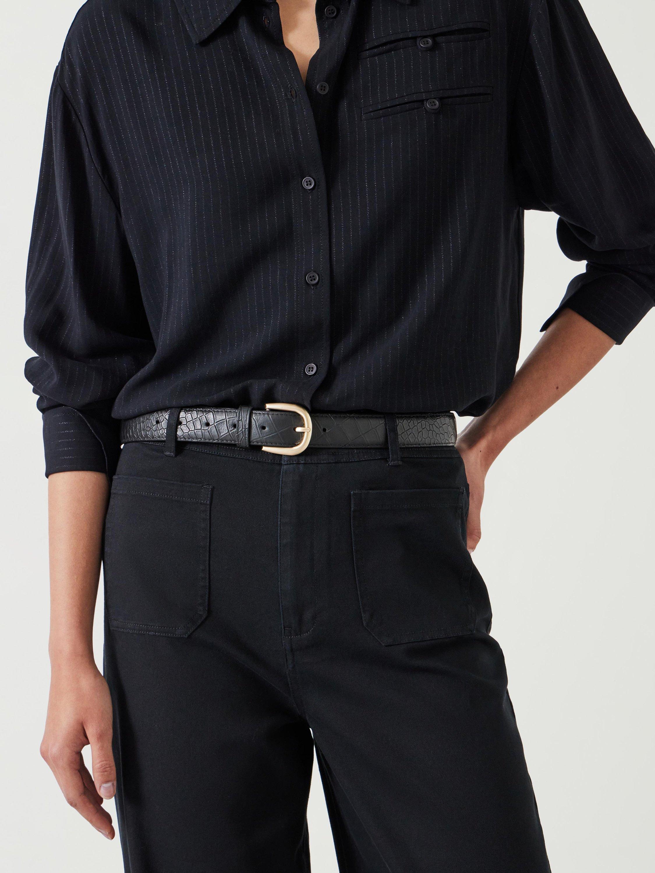Product image 5 of 5, which shows HUSH Callie Croc Emboss Leather Belt, Black, L