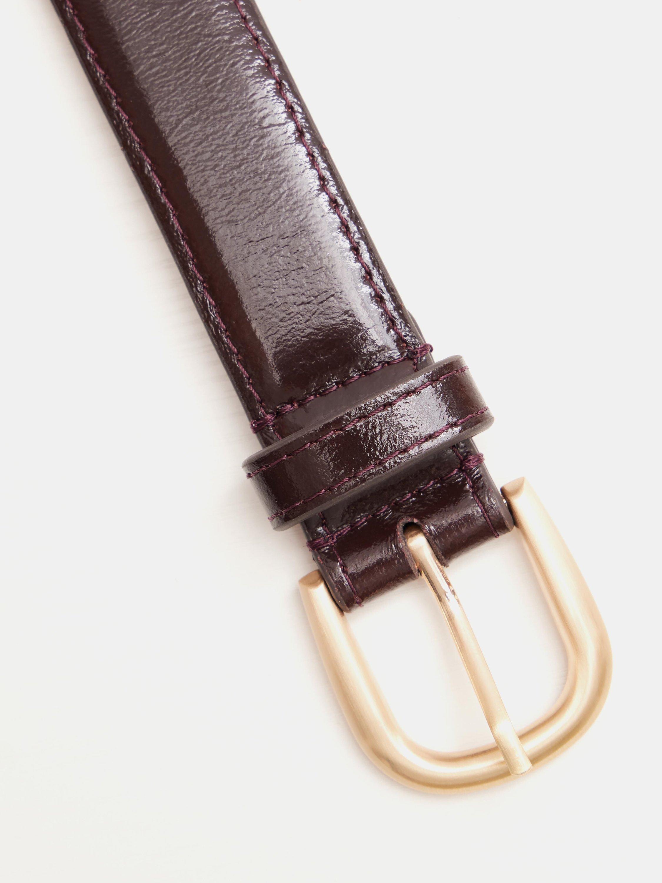 Product image 2 of 3, which shows HUSH Polly Patent Leather Belt, Dark Red, L