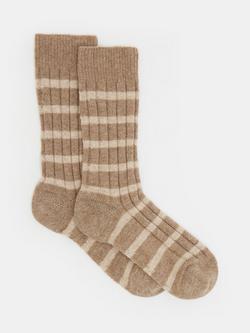 HUSH Stripe Wool Blend Socks, Cream/Oatmeal