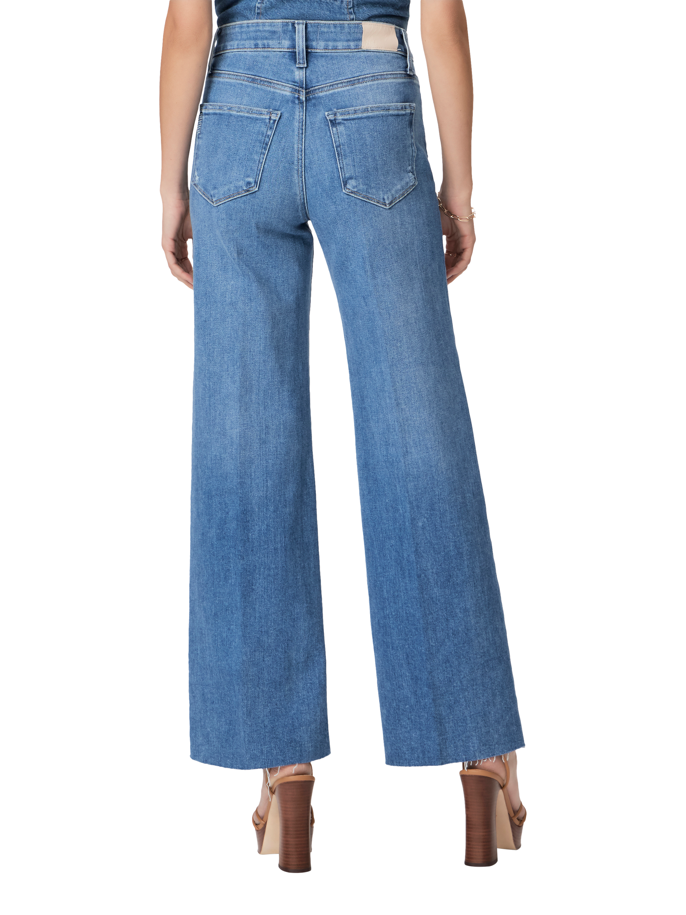 Product image 4 of 4, which shows PAIGE Vintage High Rise Wide Leg Raw Hem Jeans, Blue, 28