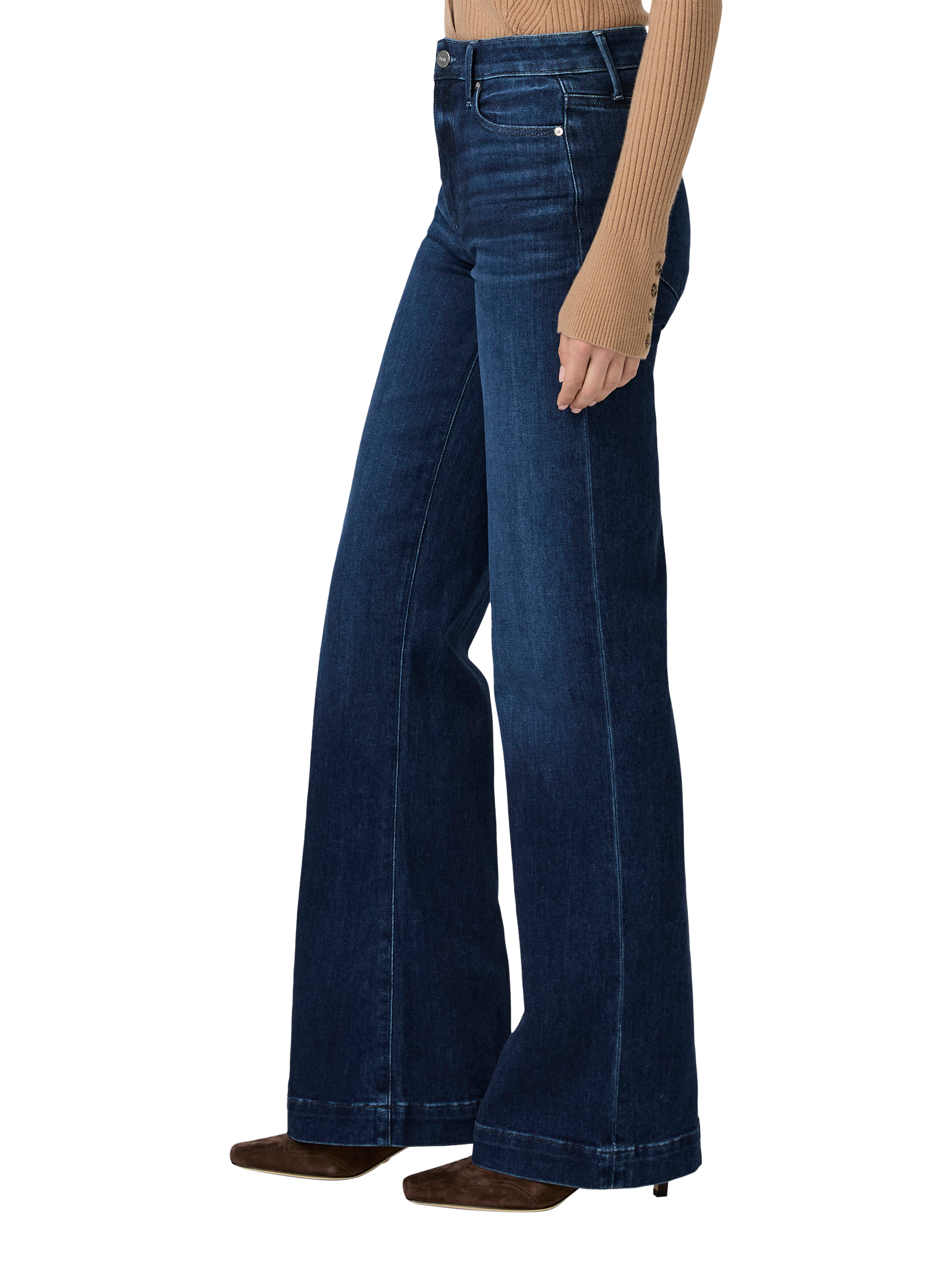 Product image 3 of 5, which shows PAIGE Leenah Wide Leg Jeans, Praline, 24