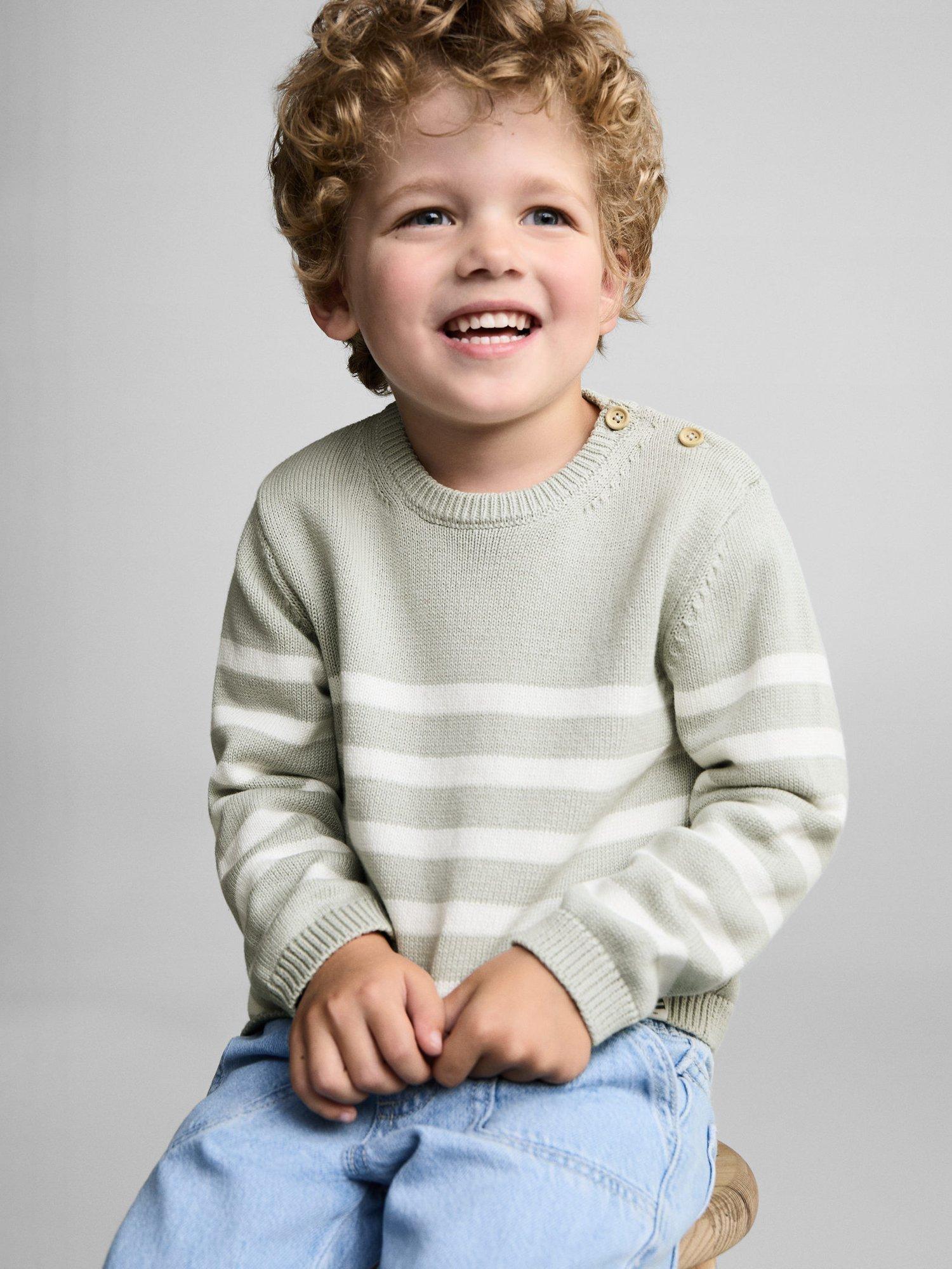 Mango Kids' Samy Stripe Jumper, Pale Aqua