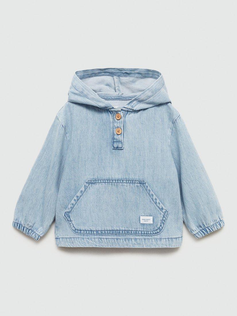 Mango Kids' Maruri Cotton Blend Hoodie, Light Blue