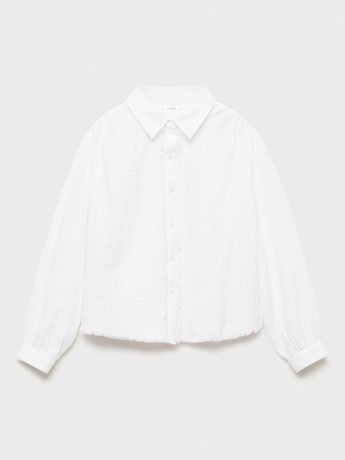 Mango Kids' Amy Cotton Bambula Shirt, White